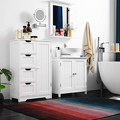 Homfa Kommode Badezimmerschrank Badschrank Schrank Anrichte verstellbare Regalebene Holz weiß mit Schubladen Bad Küche Flur Schlafzimmer 56x30x83cm - 6